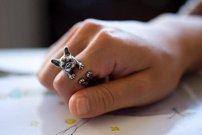 Antique Handmade French Bulldog Ring for Women