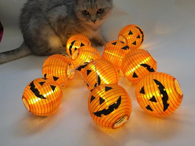 Set of 10 LED 3D Halloween Pumpkin Jack-O-Lanterns