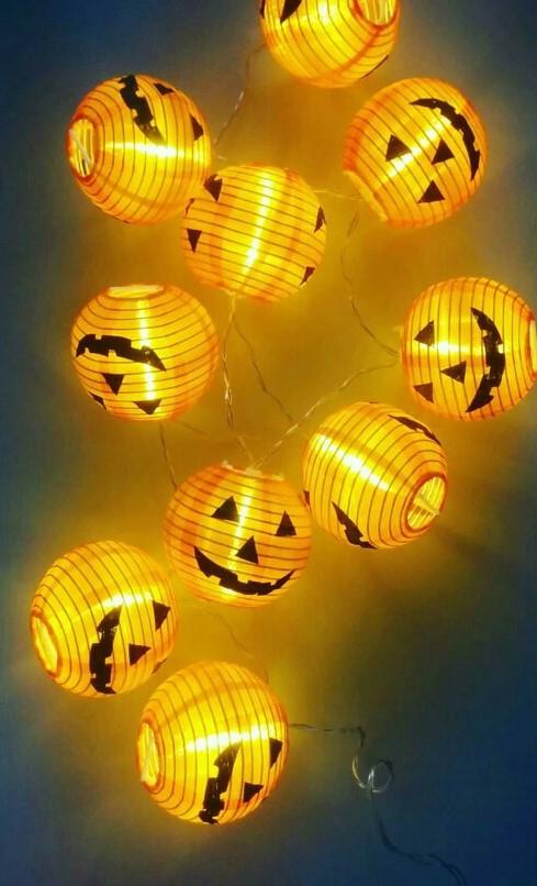 Set of 10 LED 3D Halloween Pumpkin Jack-O-Lanterns