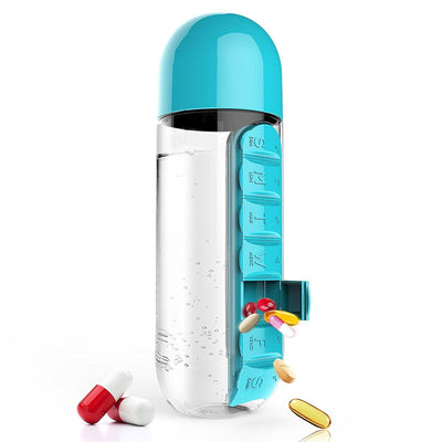 600ml Water Bottle With Daily Pill Box Organizer