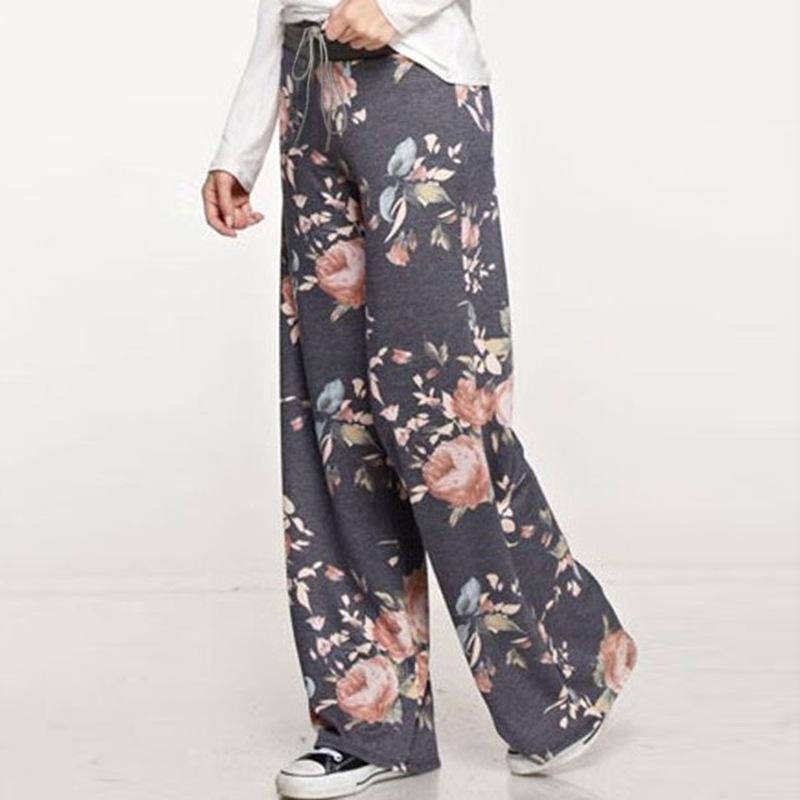 Casual Autumn Print Wide Leg Pants For Women