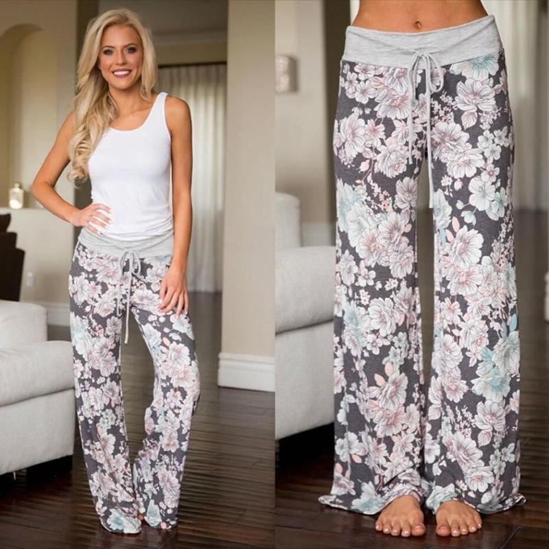 Casual Autumn Print Wide Leg Pants For Women