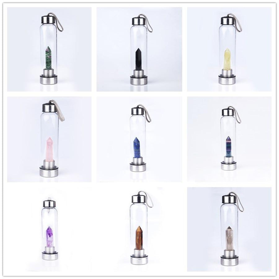 Gem Water Bottle With Natural Healing Crystal Wand