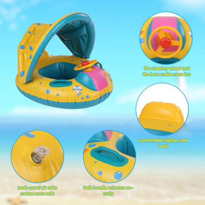 Inflatable Baby Swimming Ring With Adjustable Sunshade