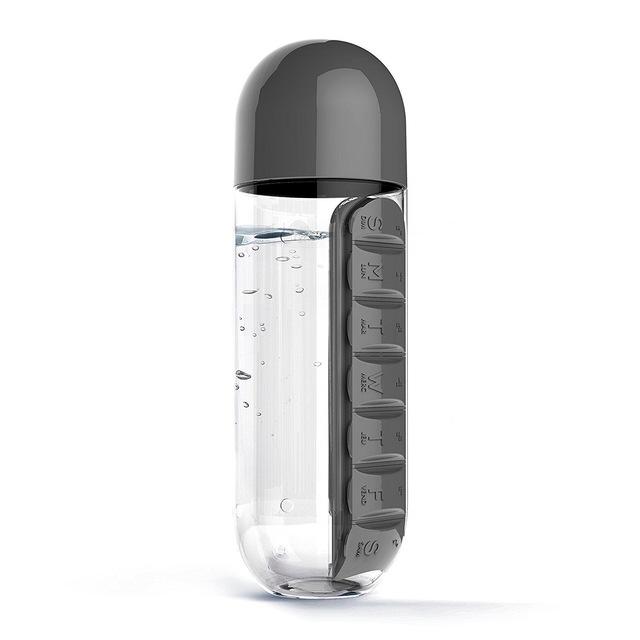 600ml Water Bottle With Daily Pill Box Organizer