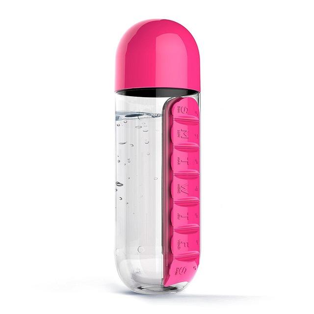 600ml Water Bottle With Daily Pill Box Organizer