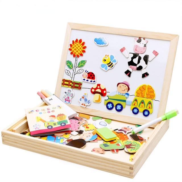 100+Pcs 3D Wooden Magnetic Puzzle Toys For Children